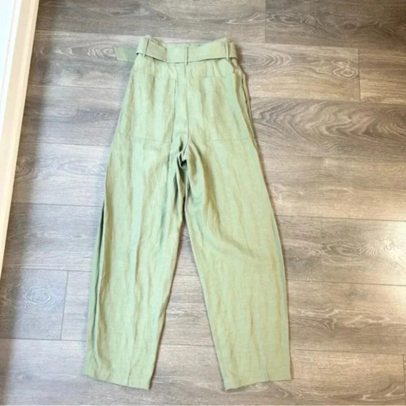 Aritzia Wilfred Le Fou Leonce Belted Pants High rise waist tapered pleated green - Picture 9 of 16